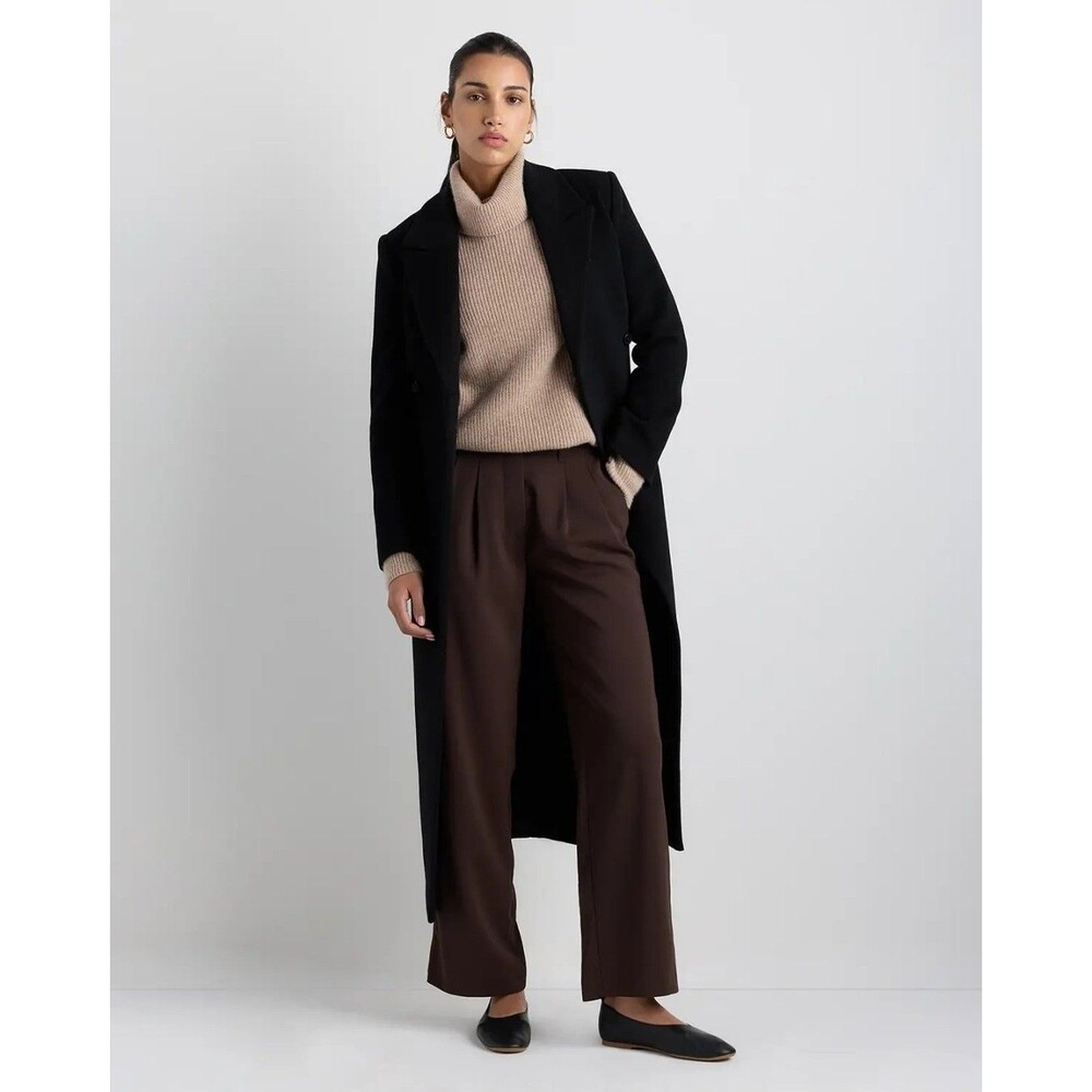 Quince Wool Cashmere Tailored Long Coat Black M Minimalist Quiet Luxury